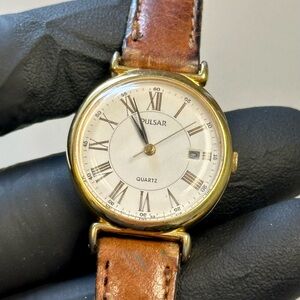 Pulsar By Seiko V827-0090 Gold-Tone Roman Numerals Stainless Steel 26mm Watch